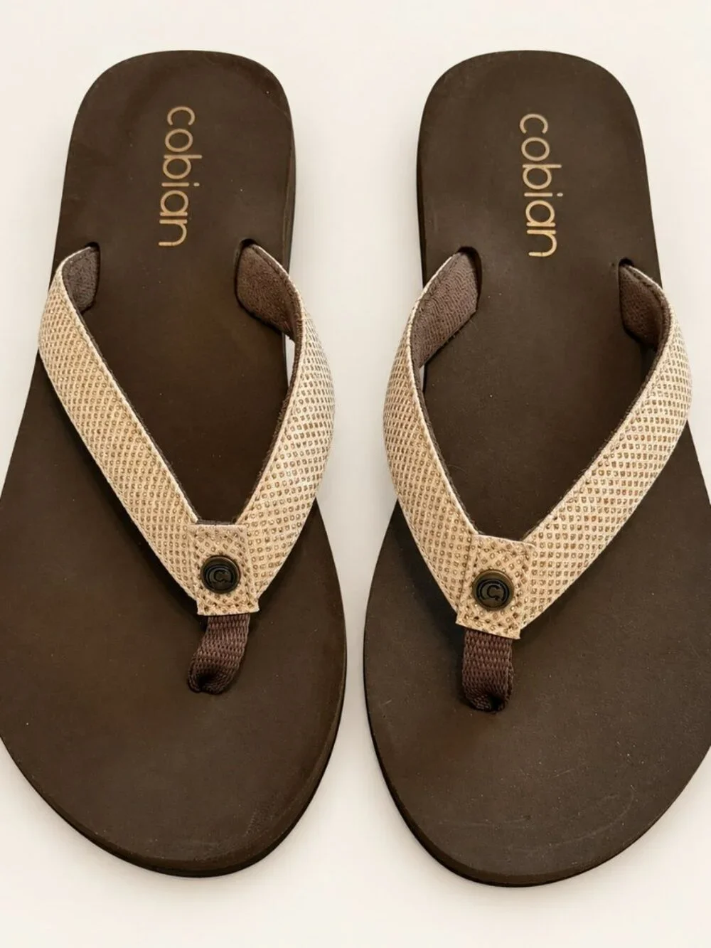 Cobian Brown Metallic Woven Strap Flip Flops Women's 7